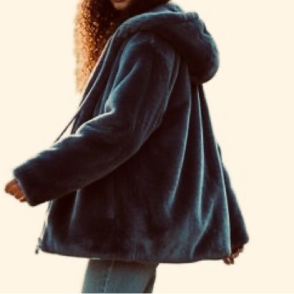 Midnight Blue Faux Fur Hooded Jacket - Picture 3 of 5